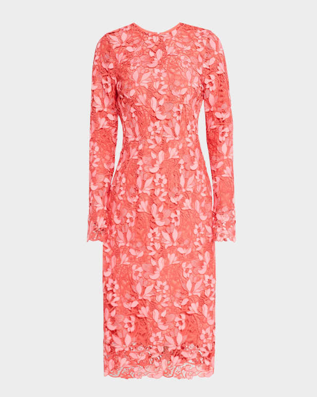 Long-Sleeve Lace Sheath Midi Dress